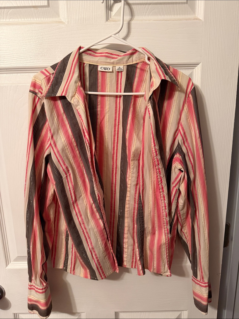 Cato Pink and Brown Striped Button-Front Jacket